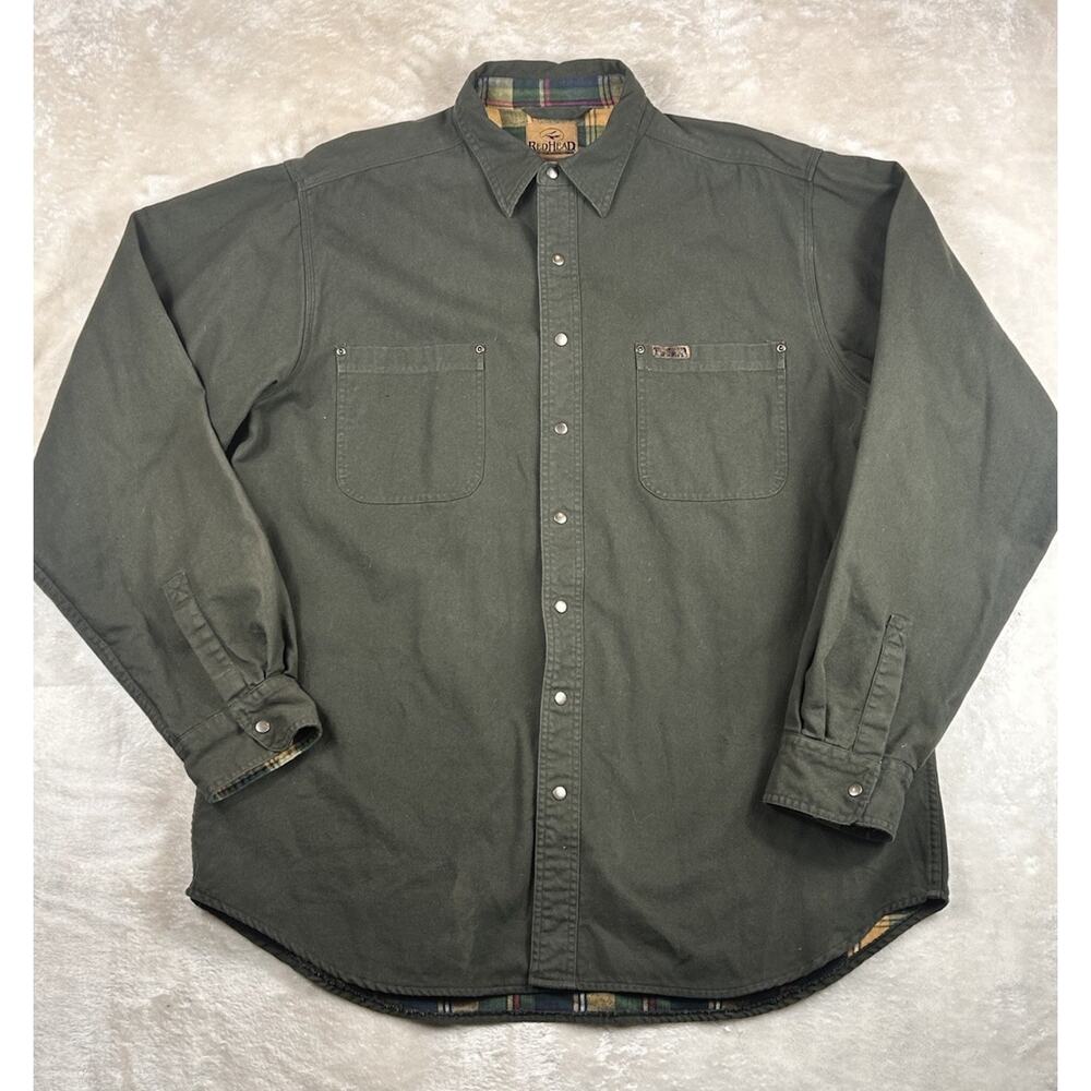 RedHead Ranch Shirt Mens XLT Green Flannel Lined Snap Waxed Cotton Jacket